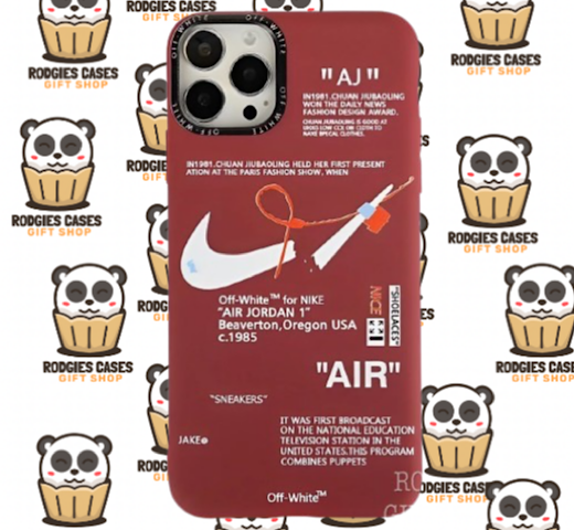 NIKE X OFF-WHITE DARK RED DESIGN PHONE CASE | Stylish Sneaker-Inspired Phone Case for Fashion Lovers