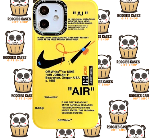 NIKE X OFF-WHITE YELLOW DESIGN PHONE CASE | Stylish Sneaker-Inspired Phone Case for Fashion Lovers