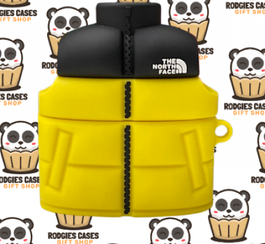 North Face Puffer Jacket Yellow Design AirPod Case | Stylish Jacket-Inspired Tech Accessory for Trendsetters & Gift Ideas