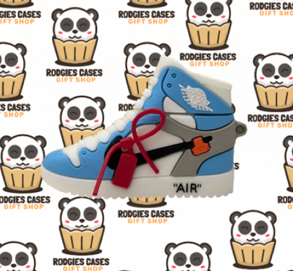 NIKE AIR JORDAN 1 RETRO X OFF-WHITE UNIVERSITY BLUE SHOE DESIGN AIRPOD CASE | Stylish Sneaker-Inspired Tech Accessory for Sneakerheads & Gift Ideas