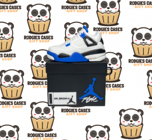 NIKE AIR JORDAN 4 RETRO MOTORSPORTS BLUE SNEAKER SHOBOX DESIGN AIRPOD CASE | Stylish Sneaker-Inspired Tech Accessory for Sneakerheads & Gift Ideas