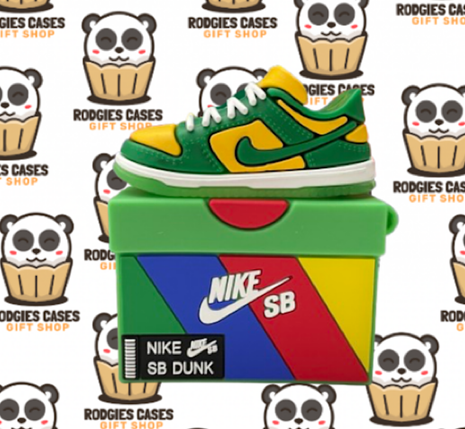 Nike SB Dunk Low Brazil AirPod Case | Stylish Sneaker-Inspired Shoebox Design Tech Accessory for Sneakerheads & Gift Ideas