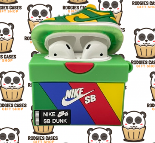 Nike SB Dunk Low Brazil AirPod Case | Stylish Sneaker-Inspired Shoebox Design Tech Accessory for Sneakerheads & Gift Ideas