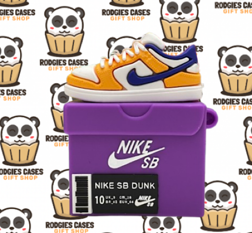 Nike SB Dunk Low Laser Orange Purple AirPod Case | Stylish Sneaker-Inspired Shoebox Design Tech Accessory for Sneakerheads & Gift Ideas